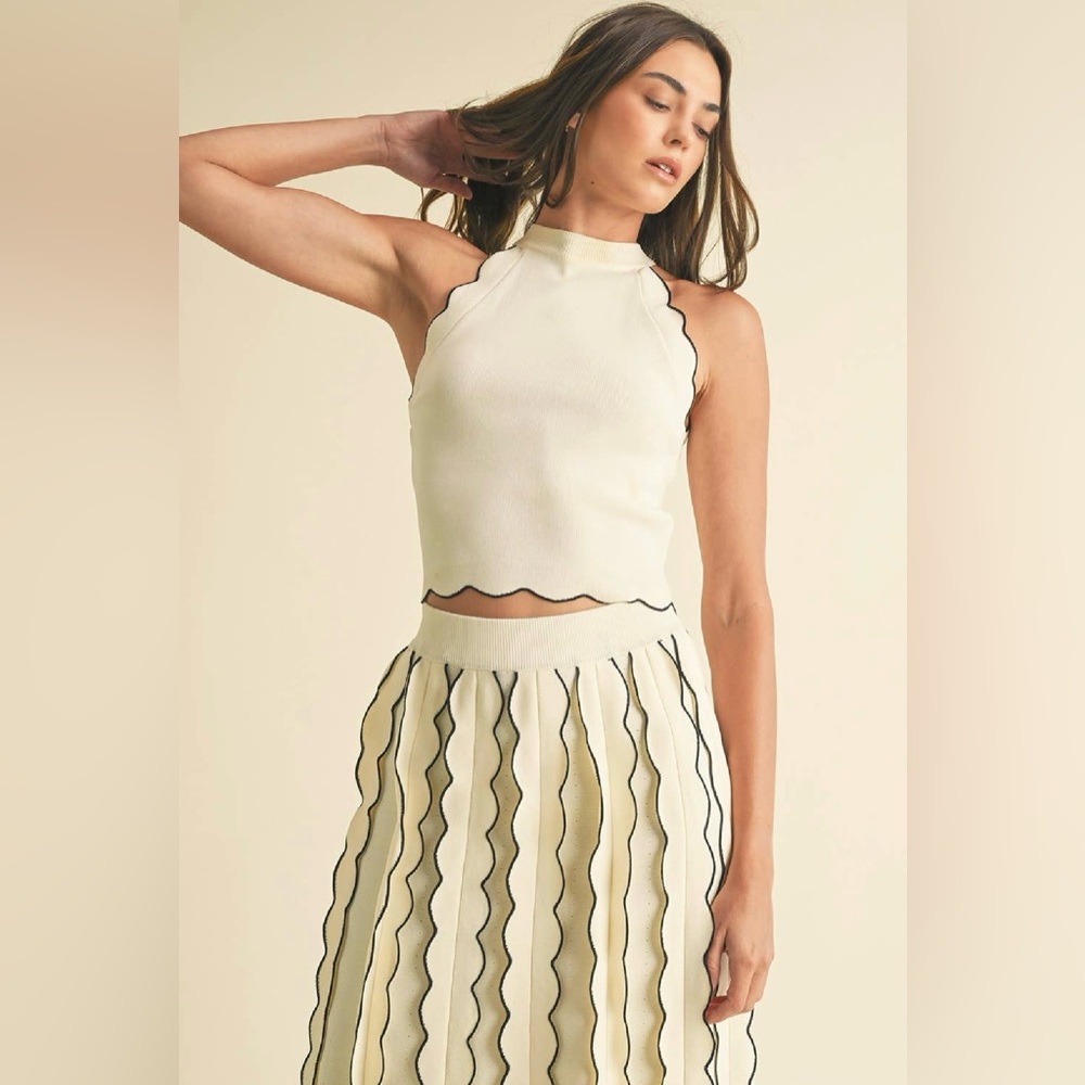 NWT Boutique Juliet Scalloped Sweater Knit 2-Piece Set – Cream/Black - Picture 6 of 12